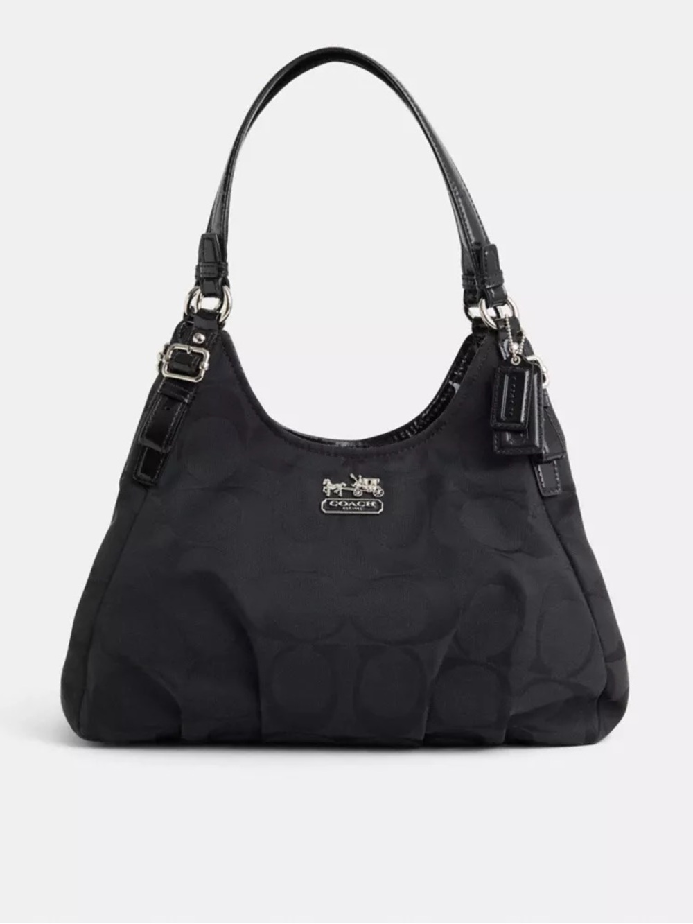 Coach Black Madison Maggie Signature Jacquard Hobo Shoulder Zip Bag